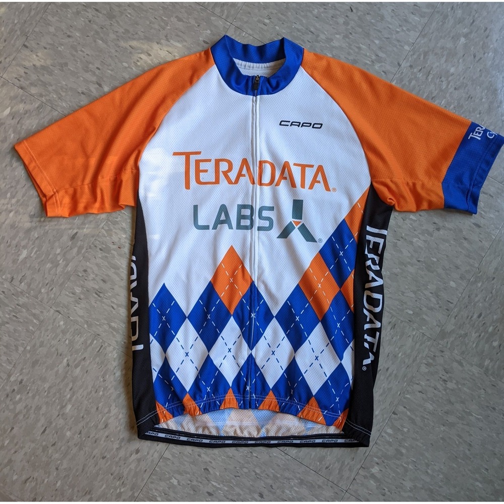 Capo Teradata Labs Cycling Jersey Mens XXL Orange Blue Argyle Full Zip Italy